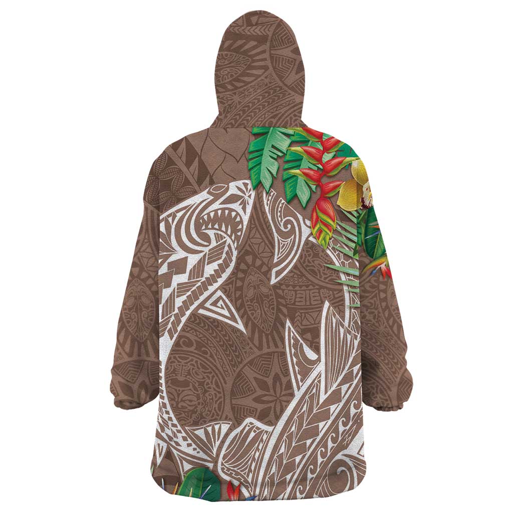 Polynesia Wearable Blanket Hoodie Sharks Duo Tropical Brown LT7 - Polynesian Pride