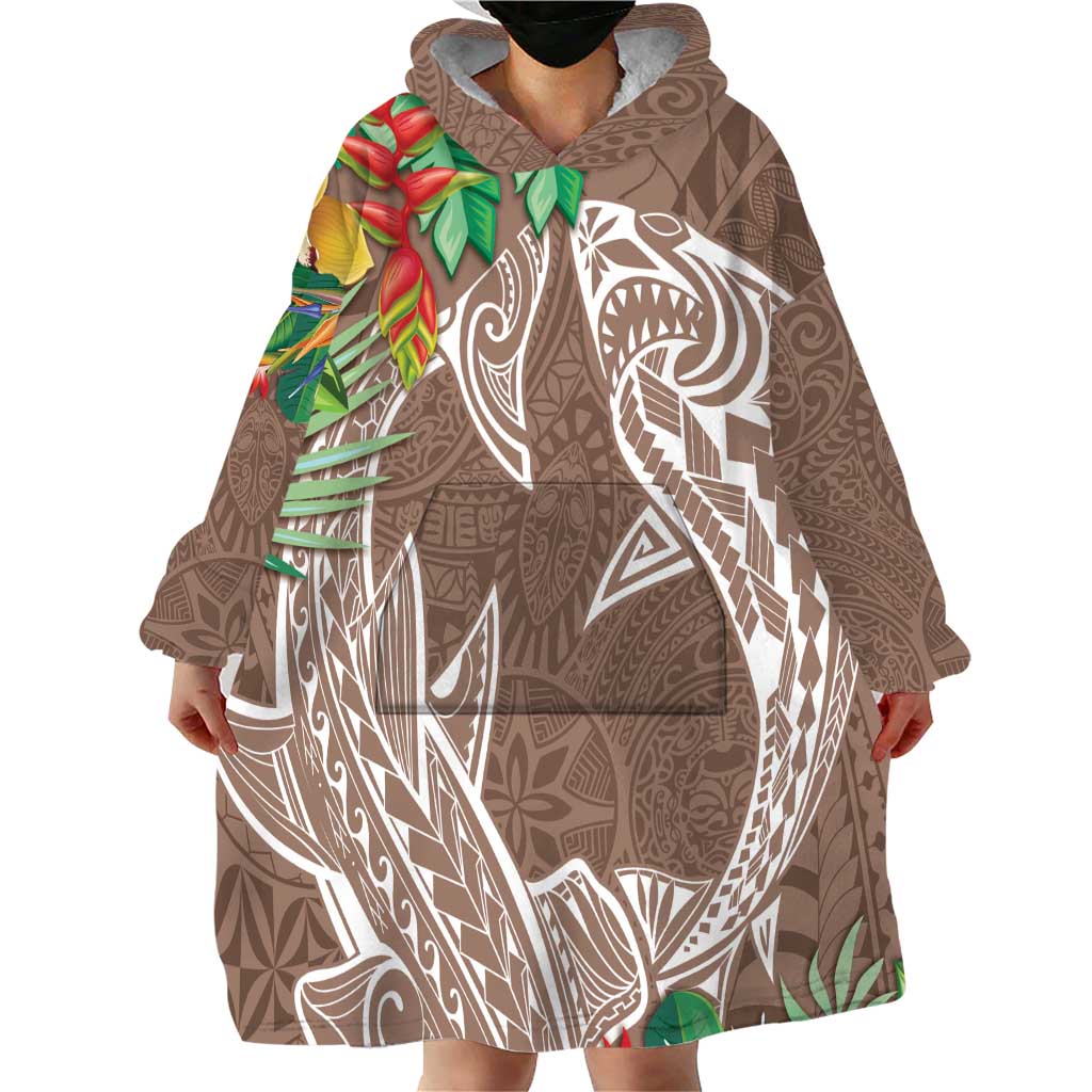 Polynesia Wearable Blanket Hoodie Sharks Duo Tropical Brown LT7 - Polynesian Pride