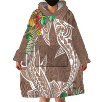 Polynesia Wearable Blanket Hoodie Sharks Duo Tropical Brown LT7 - Polynesian Pride