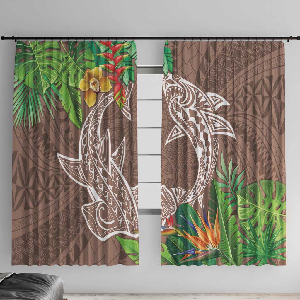 Polynesia Window Curtain Sharks Duo Tropical Brown