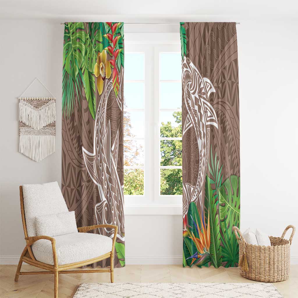 Polynesia Window Curtain Sharks Duo Tropical Brown LT7 - Polynesian Pride