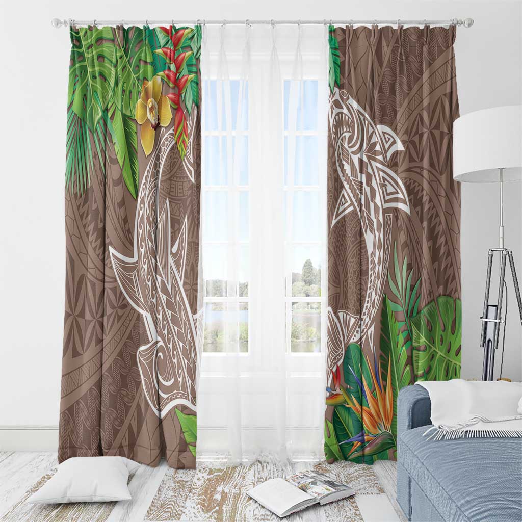 Polynesia Window Curtain Sharks Duo Tropical Brown LT7 - Polynesian Pride