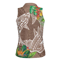 Polynesia Women Sleeveless Polo Shirt Sharks Duo Tropical Brown LT7 - Polynesian Pride