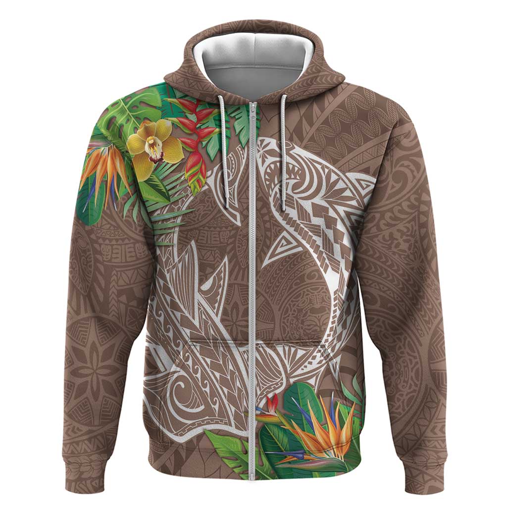 Polynesia Zip Hoodie Sharks Duo Tropical Brown