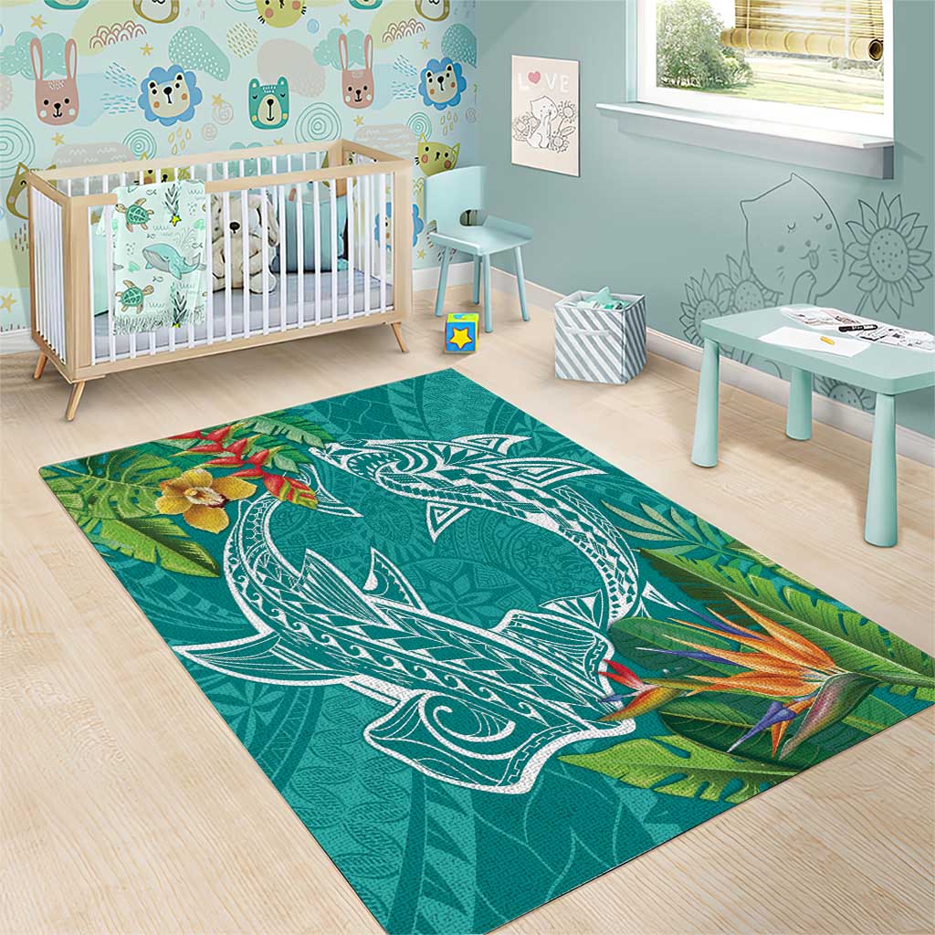 Polynesia Area Rug Sharks Duo Tropical Teal