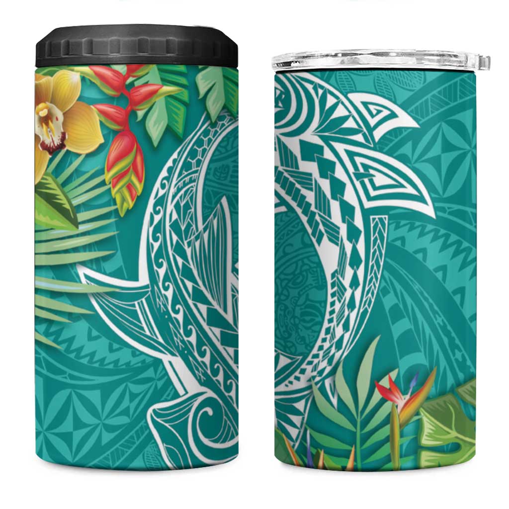 Polynesia 4 in 1 Can Cooler Tumbler Sharks Duo Tropical Teal LT7 One Size: 16 oz Teal - Polynesian Pride