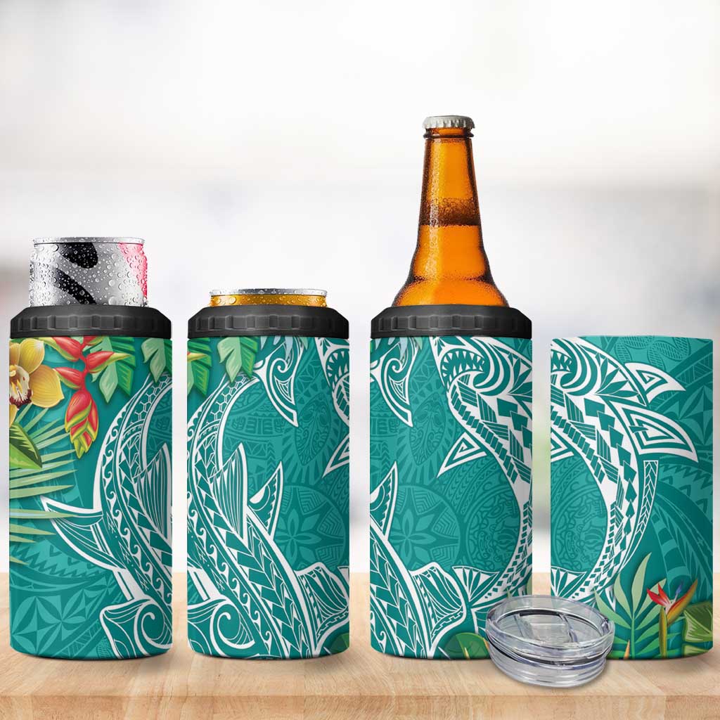 Polynesia 4 in 1 Can Cooler Tumbler Sharks Duo Tropical Teal LT7 - Polynesian Pride