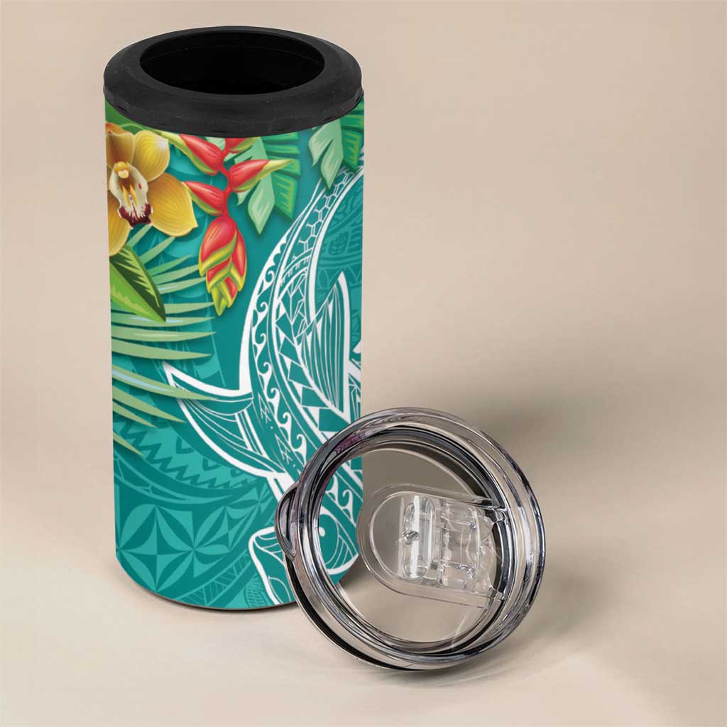 Polynesia 4 in 1 Can Cooler Tumbler Sharks Duo Tropical Teal LT7 - Polynesian Pride