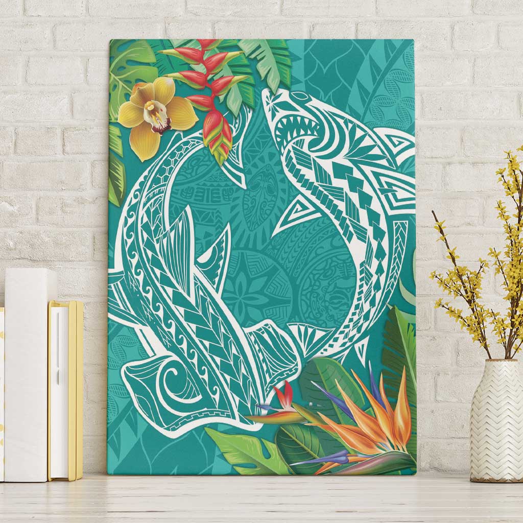 Polynesia Canvas Wall Art Sharks Duo Tropical Teal LT7 Without Frame Teal - Polynesian Pride