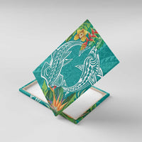 Polynesia Canvas Wall Art Sharks Duo Tropical Teal LT7 With Frame Teal - Polynesian Pride