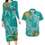 Polynesia Couples Matching Long Sleeve Bodycon Dress and Hawaiian Shirt Sharks Duo Tropical Teal