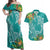 Polynesia Couples Matching Off Shoulder Maxi Dress and Hawaiian Shirt Sharks Duo Tropical Teal