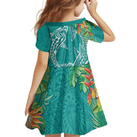 Polynesia Family Matching Long Sleeve Bodycon Dress and Hawaiian Shirt Sharks Duo Tropical Teal LT7 - Polynesian Pride