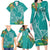 Polynesia Family Matching Long Sleeve Bodycon Dress and Hawaiian Shirt Sharks Duo Tropical Teal