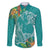 Polynesia Family Matching Long Sleeve Bodycon Dress and Hawaiian Shirt Sharks Duo Tropical Teal