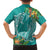 Polynesia Family Matching Off The Shoulder Long Sleeve Dress and Hawaiian Shirt Sharks Duo Tropical Teal