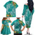 Polynesia Family Matching Off The Shoulder Long Sleeve Dress and Hawaiian Shirt Sharks Duo Tropical Teal