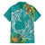 Polynesia Family Matching Off The Shoulder Long Sleeve Dress and Hawaiian Shirt Sharks Duo Tropical Teal