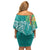 Polynesia Family Matching Off Shoulder Short Dress and Hawaiian Shirt Sharks Duo Tropical Teal