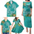 Polynesia Family Matching Puletasi and Hawaiian Shirt Sharks Duo Tropical Teal