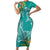 Polynesia Family Matching Short Sleeve Bodycon Dress and Hawaiian Shirt Sharks Duo Tropical Teal