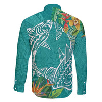 Polynesia Family Matching Summer Maxi Dress and Hawaiian Shirt Sharks Duo Tropical Teal LT7 - Polynesian Pride