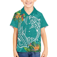 Polynesia Family Matching Summer Maxi Dress and Hawaiian Shirt Sharks Duo Tropical Teal LT7 Son's Shirt Teal - Polynesian Pride