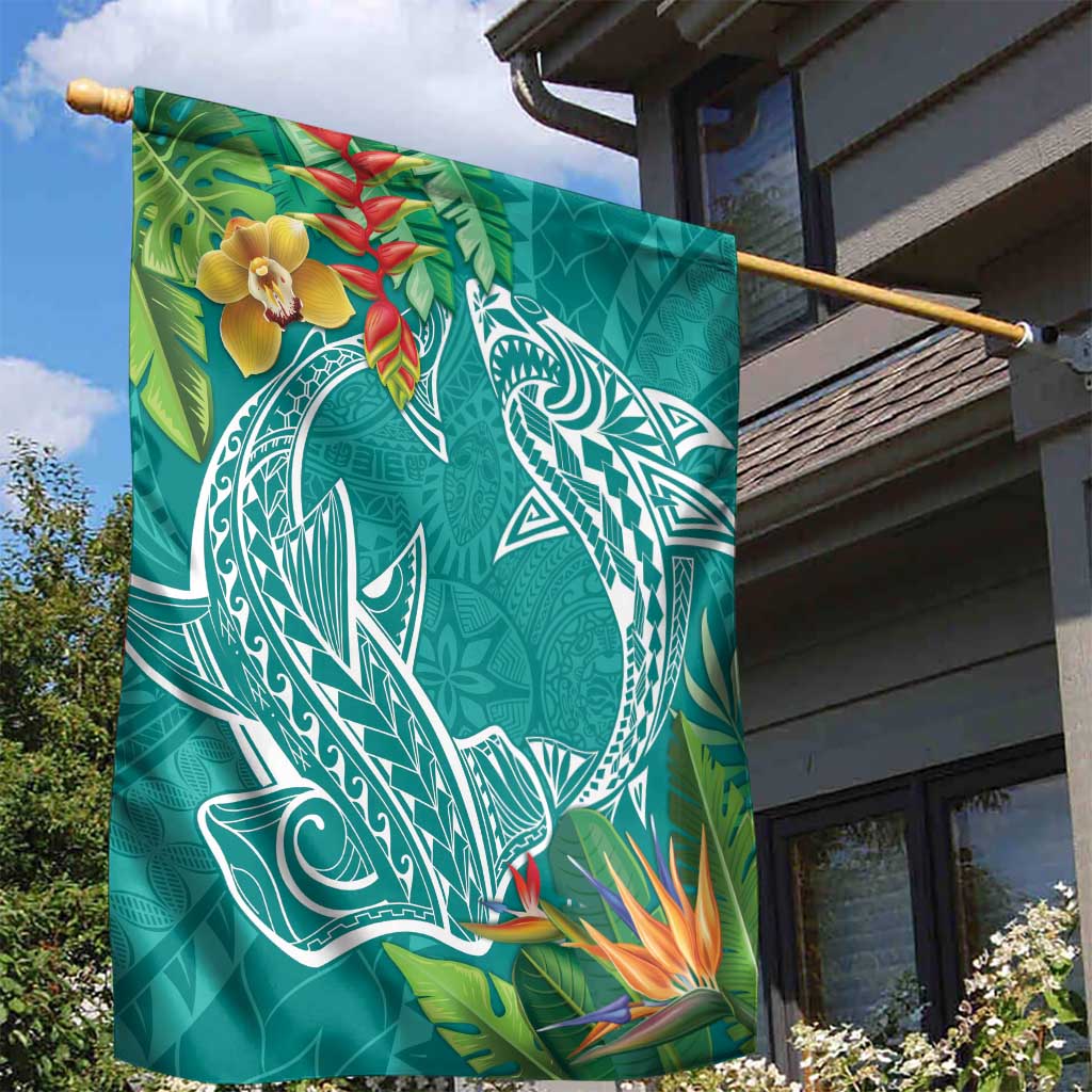Polynesia Garden Flag Sharks Duo Tropical Teal LT7 - Polynesian Pride