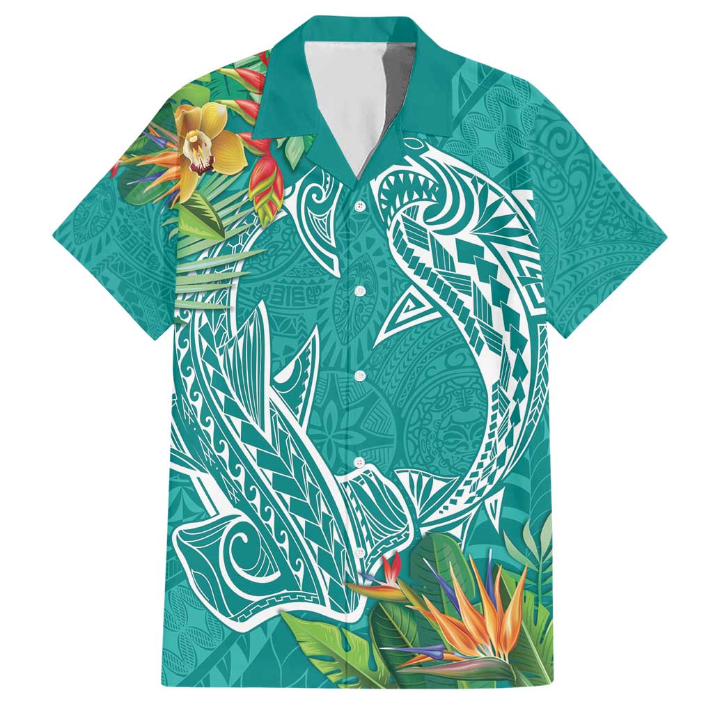 Polynesia Hawaiian Shirt Sharks Duo Tropical Teal LT7 Teal - Polynesian Pride