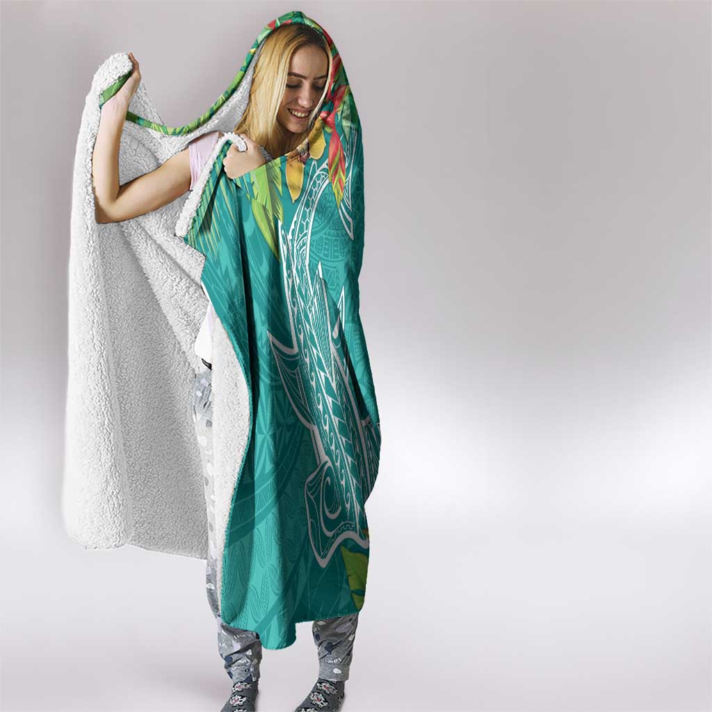 Polynesia Hooded Blanket Sharks Duo Tropical Teal LT7 - Polynesian Pride