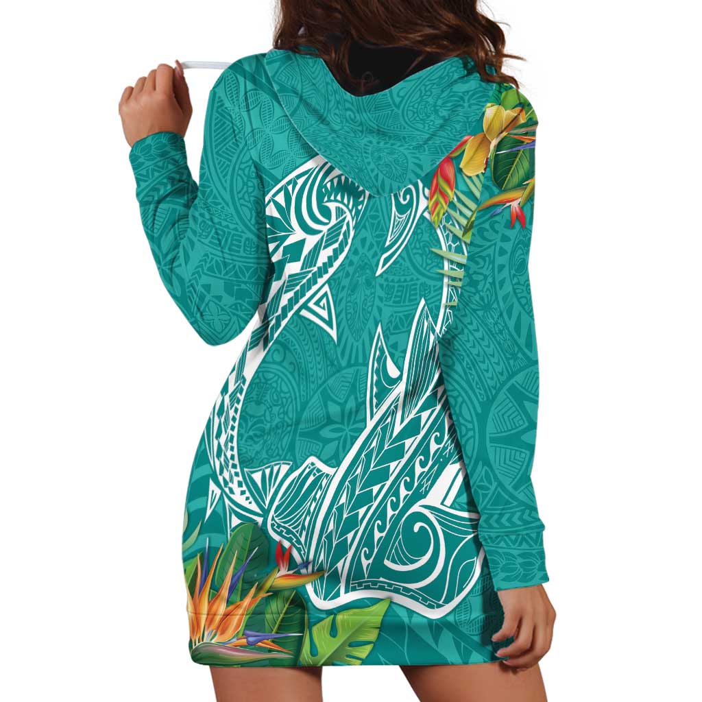 Polynesia Hoodie Dress Sharks Duo Tropical Teal LT7 - Polynesian Pride