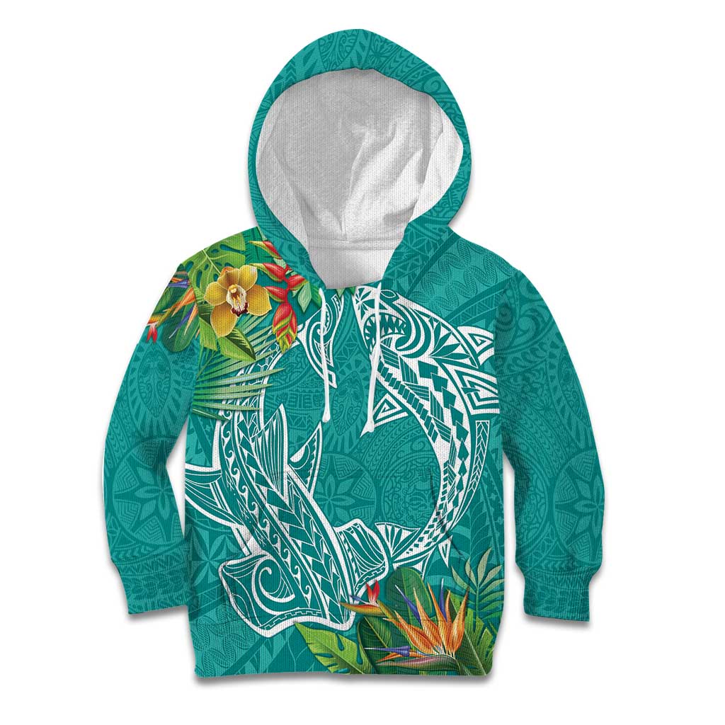 Polynesia Kid Hoodie Sharks Duo Tropical Teal