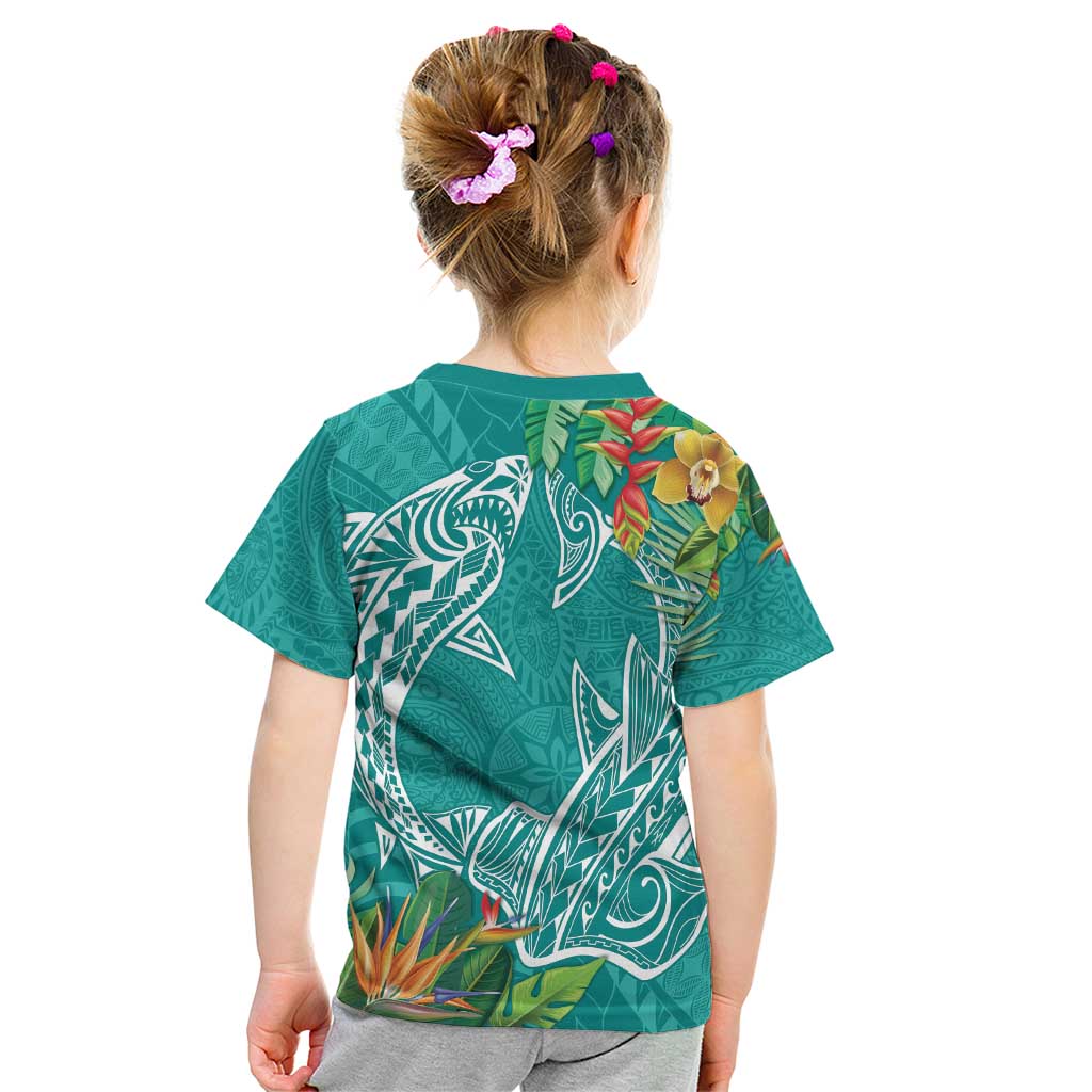 Polynesia Kid T Shirt Sharks Duo Tropical Teal