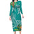 Polynesia Long Sleeve Bodycon Dress Sharks Duo Tropical Teal