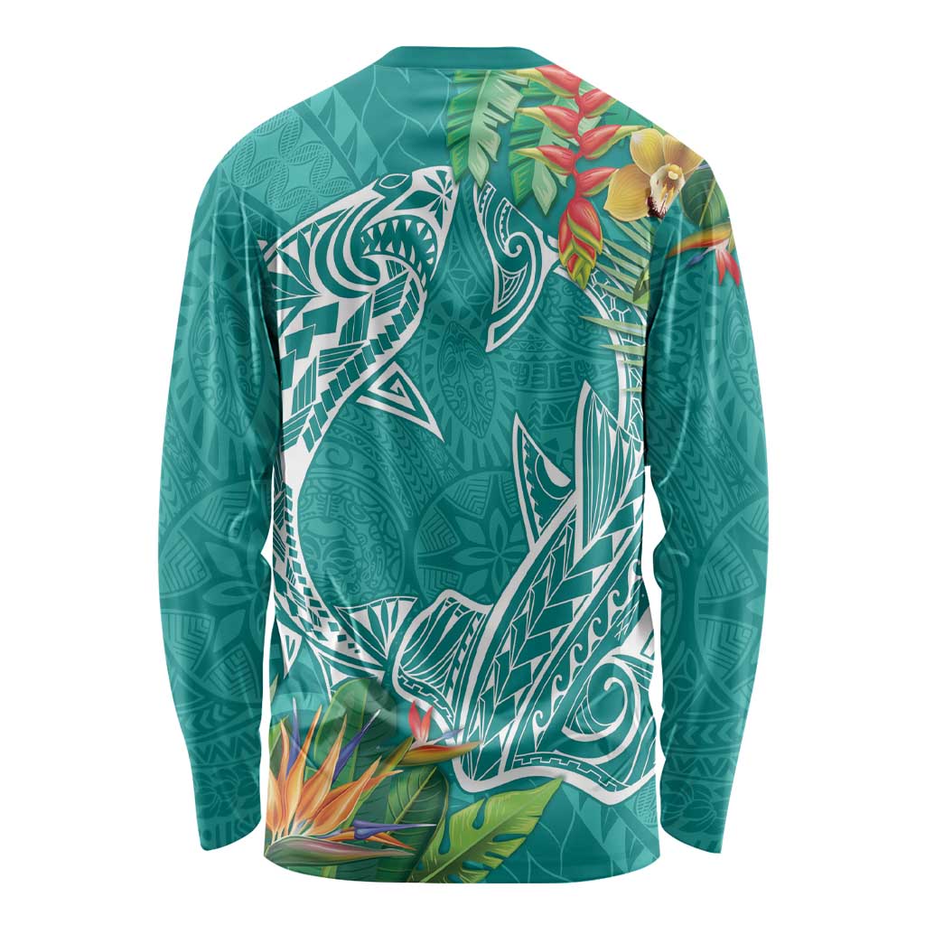 Polynesia Long Sleeve Shirt Sharks Duo Tropical Teal