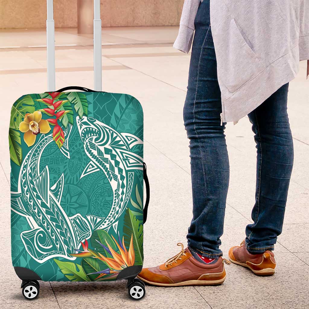Polynesia Luggage Cover Sharks Duo Tropical Teal