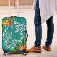Polynesia Luggage Cover Sharks Duo Tropical Teal