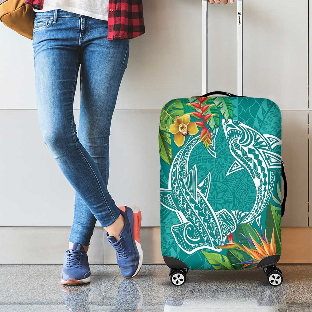 Polynesia Luggage Cover Sharks Duo Tropical Teal