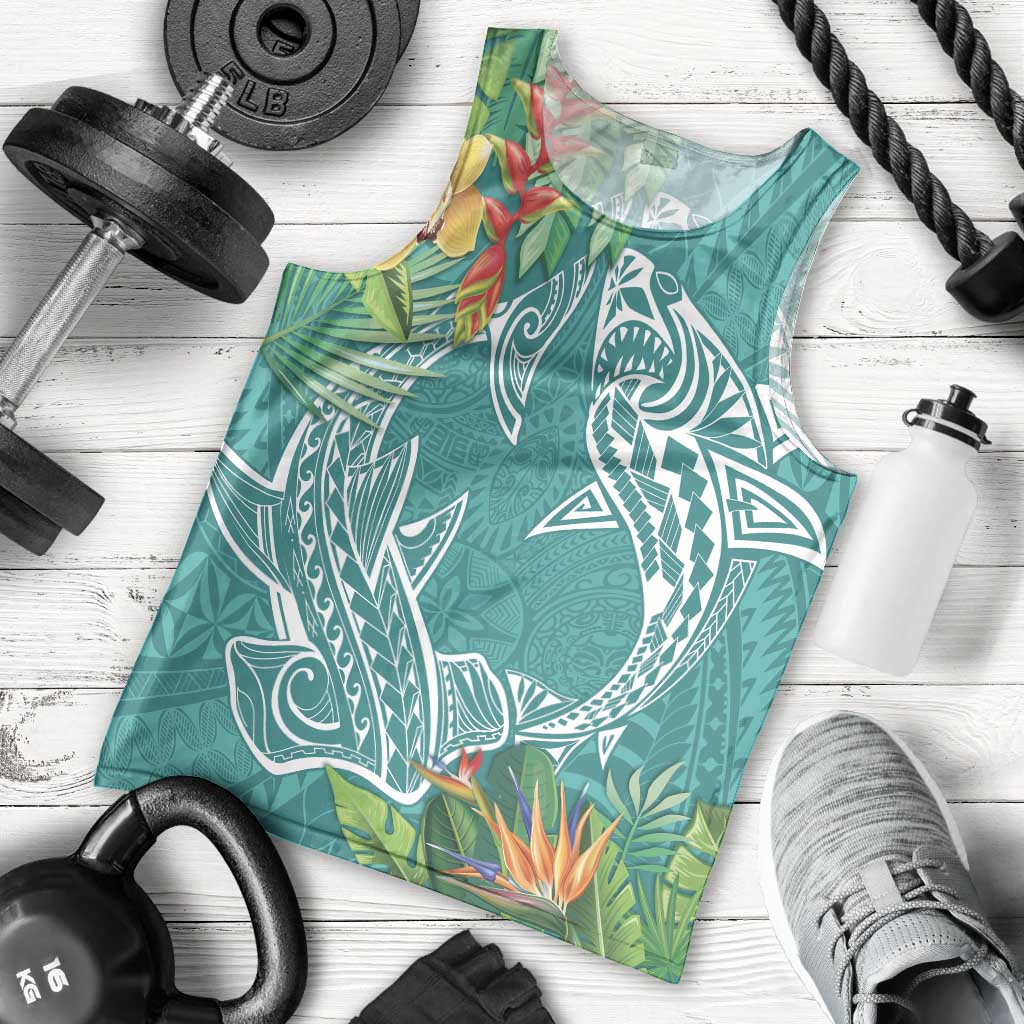 Polynesia Men Tank Top Sharks Duo Tropical Teal LT7 - Polynesian Pride