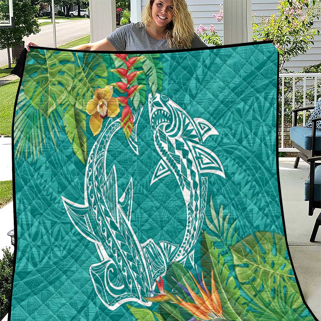 Polynesia Quilt Sharks Duo Tropical Teal