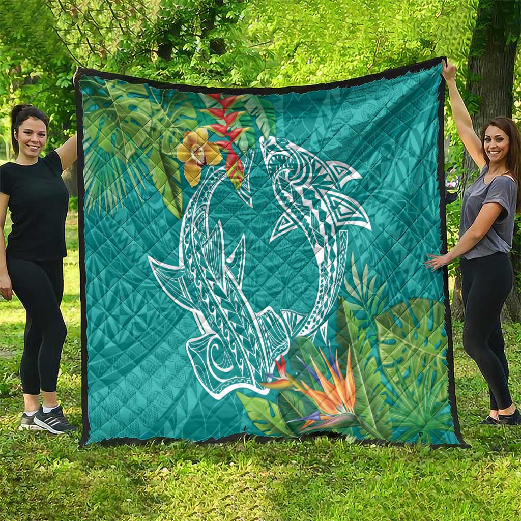 Polynesia Quilt Sharks Duo Tropical Teal