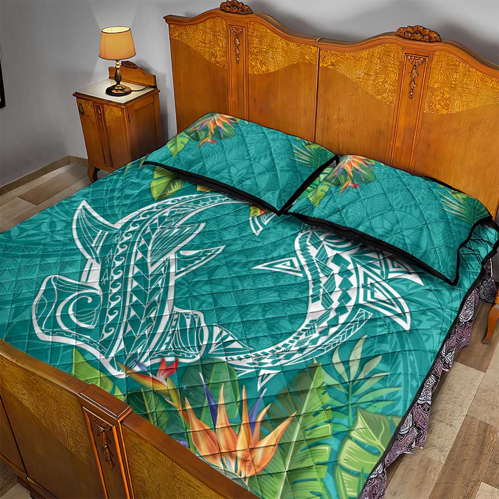 Polynesia Quilt Bed Set Sharks Duo Tropical Teal LT7 - Polynesian Pride