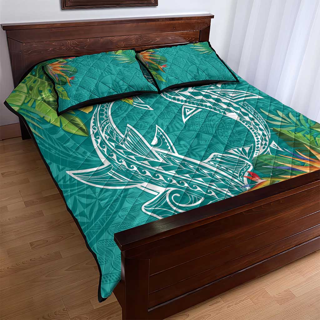 Polynesia Quilt Bed Set Sharks Duo Tropical Teal LT7 - Polynesian Pride