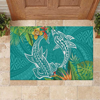 Polynesia Rubber Doormat Sharks Duo Tropical Teal LT7 Teal - Polynesian Pride