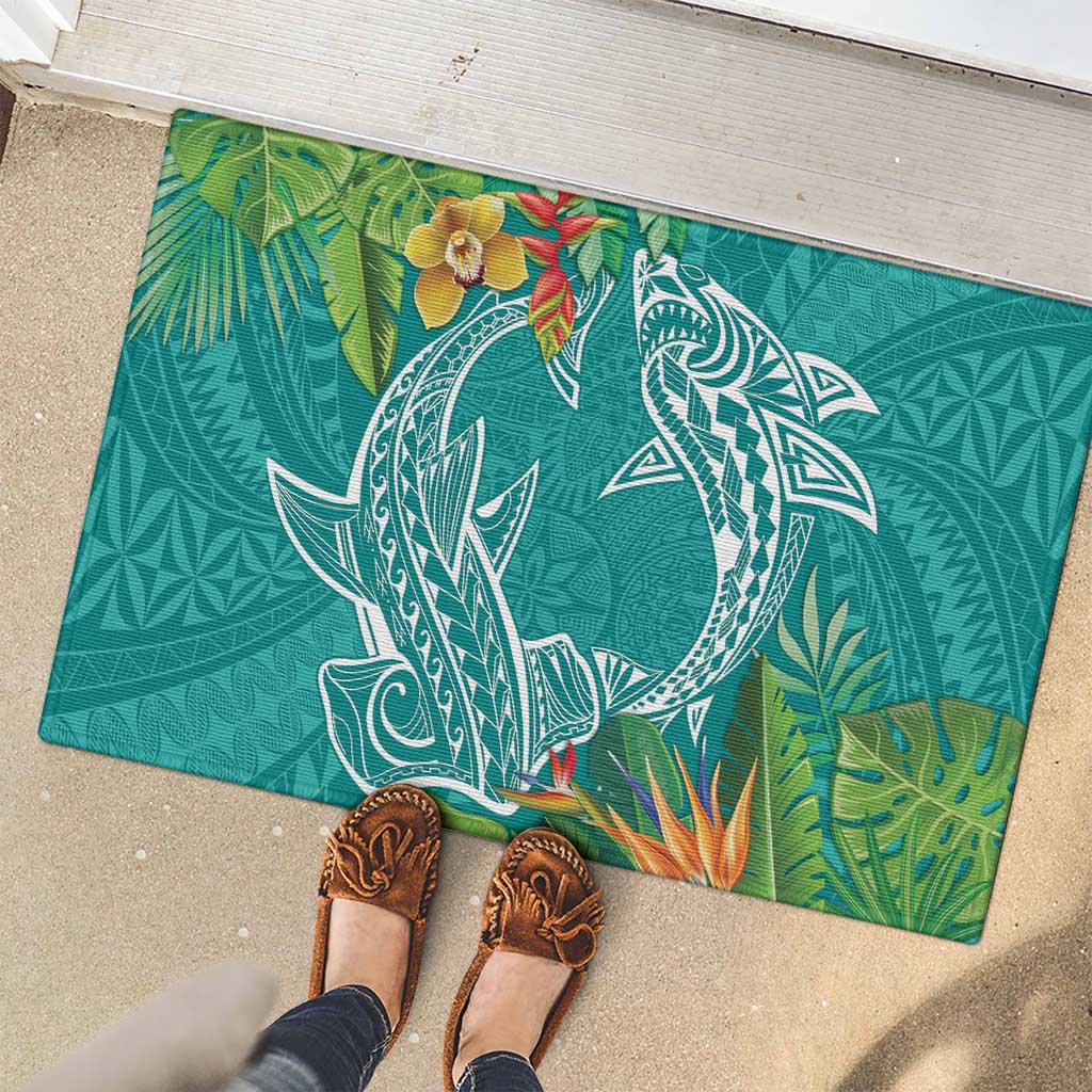 Polynesia Rubber Doormat Sharks Duo Tropical Teal LT7 - Polynesian Pride