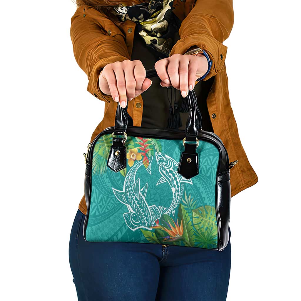 Polynesia Shoulder Handbag Sharks Duo Tropical Teal