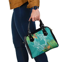 Polynesia Shoulder Handbag Sharks Duo Tropical Teal