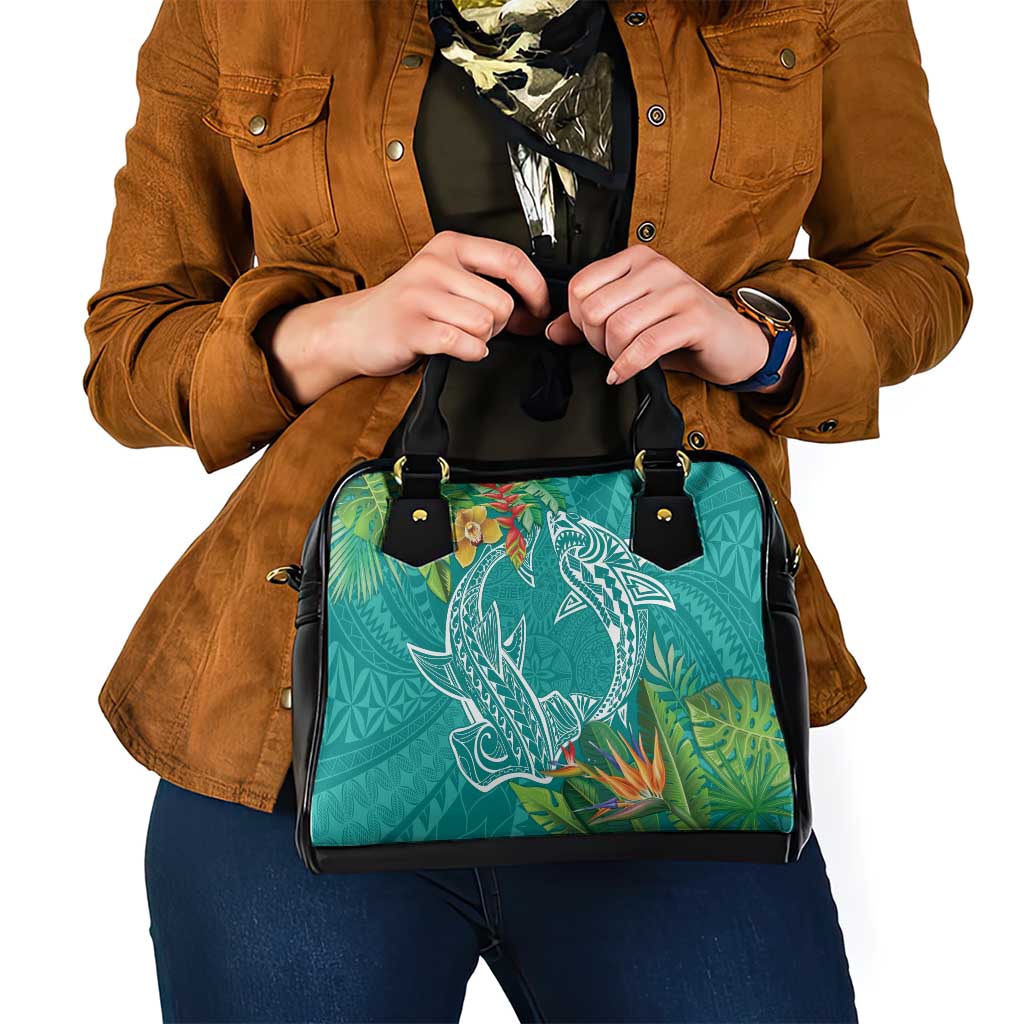Polynesia Shoulder Handbag Sharks Duo Tropical Teal