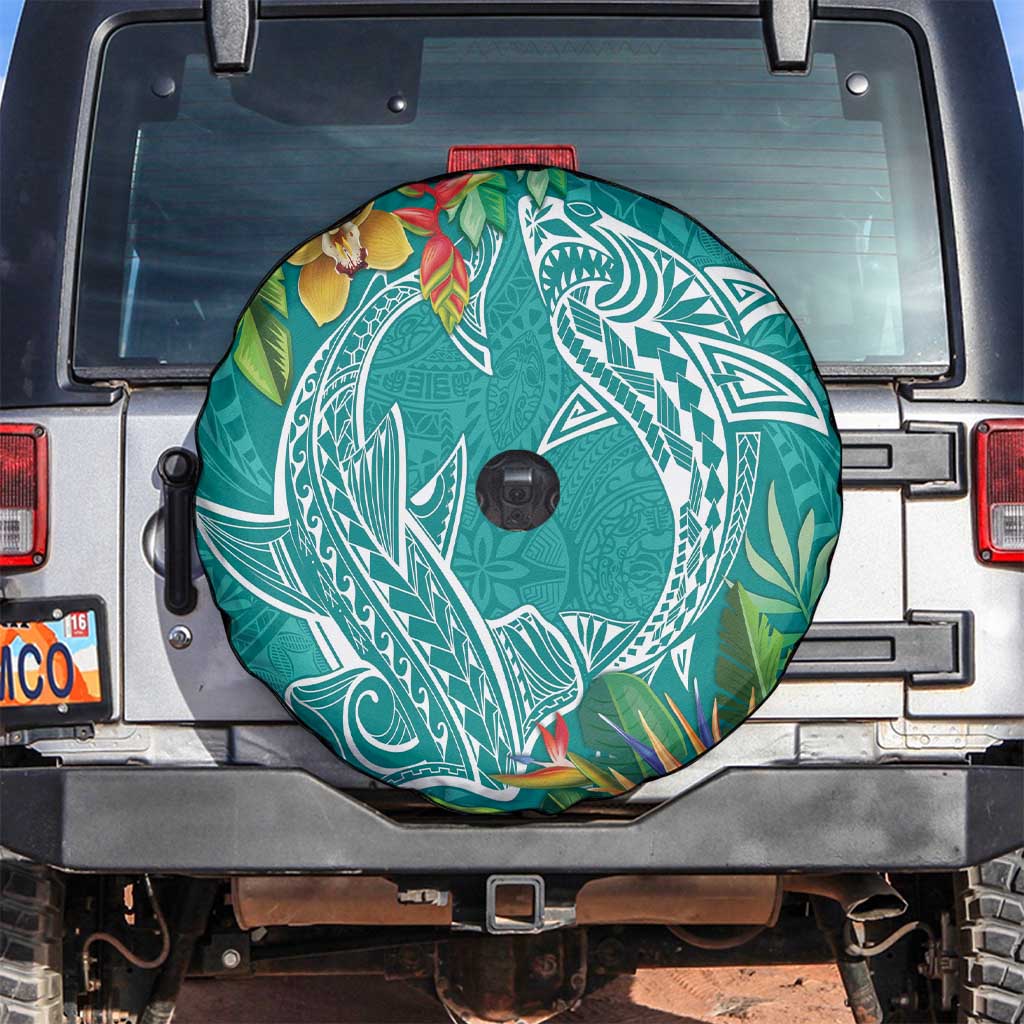 Polynesia Spare Tire Cover Sharks Duo Tropical Teal