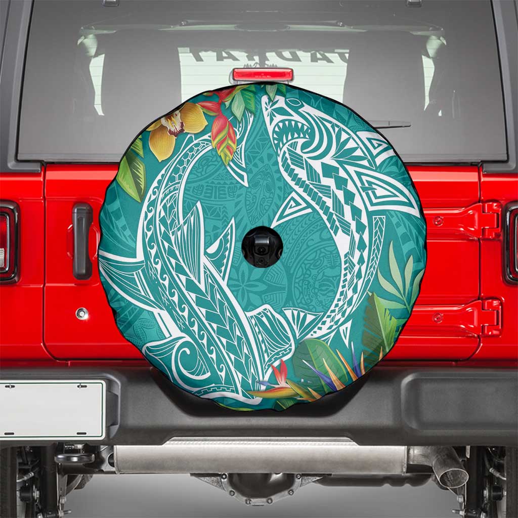 Polynesia Spare Tire Cover Sharks Duo Tropical Teal LT7 - Polynesian Pride